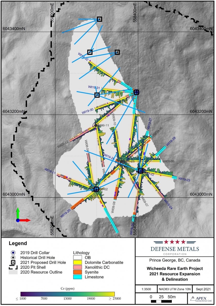 Figure 1. Wicheeda REE Deposit 2021 Drill Plan (CNW Group/Defense Metals Corp.)