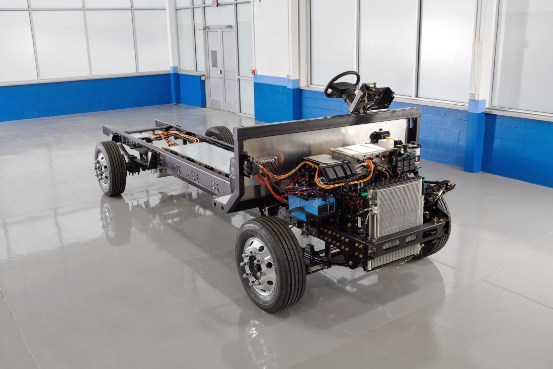 Blue Arc’s EV chassis featuring a Proterra battery system