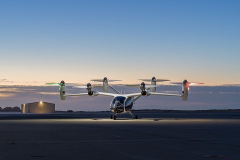 Joby’s all-electric, vertical take-off and landing aircraft primed for flight at the company’s manufacturing and flight testing facility in Marina, California. (Photo: Business Wire)