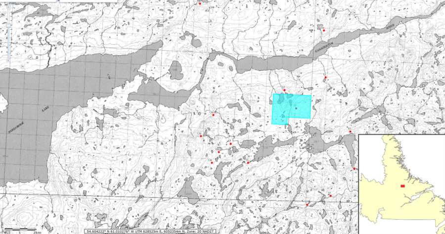 Figure 1: Snegamook Project Location Map – Central Mineral Belt, Labrador, Canada