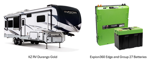 KZ RV Durango Gold and Expion360 Edge and Group 27 Batteries