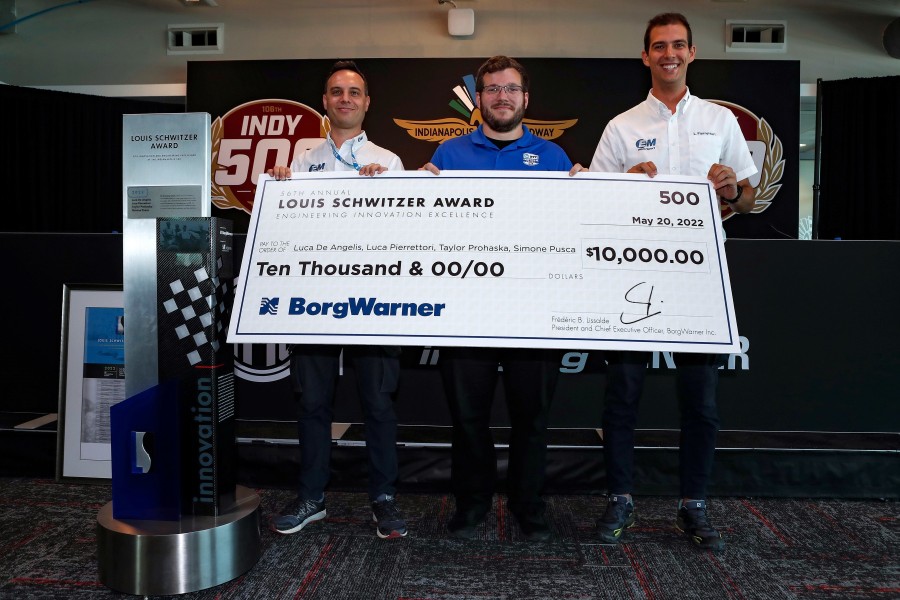 Today, the 56th annual Louis Schwitzer Award was presented to (left to right) Luca De Angelis, Taylor Prohaska, Luca Pierrettori and Simone Pusca (not pictured) for their creative thinking and engineering innovation in bringing the EM Marshalling System to life.