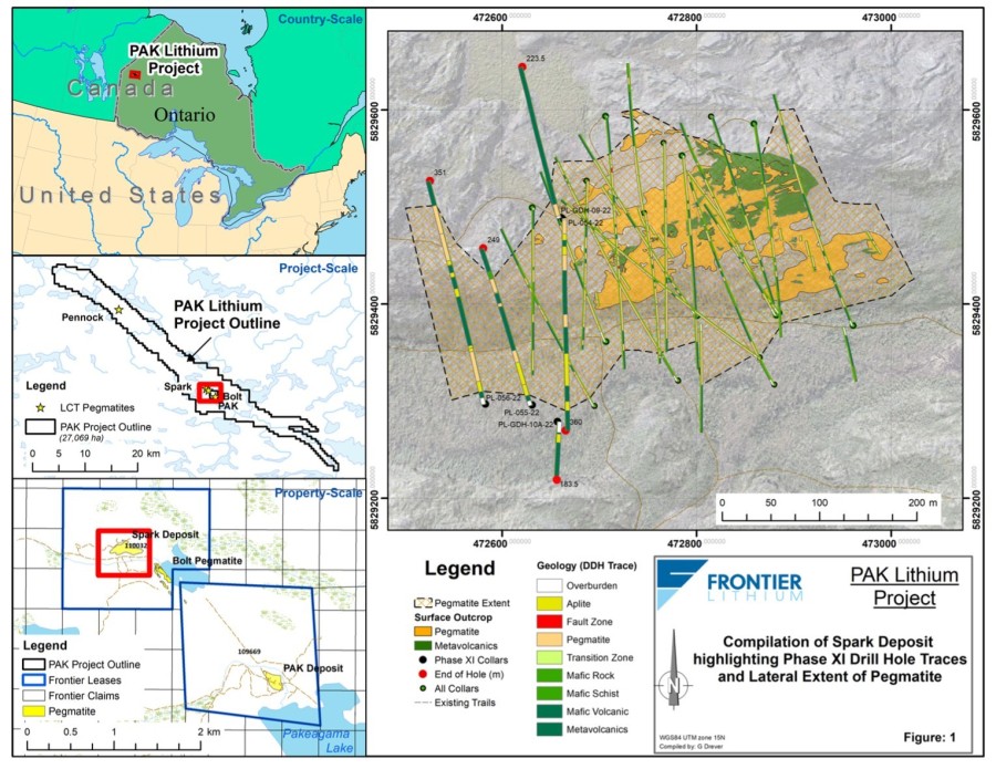 Drill Map, Spodumene, Lithium, Hard Rock (CNW Group/Frontier Lithium Inc.)
