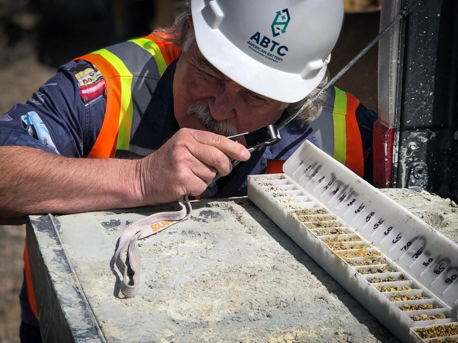 American Battery Technology Company's Chief Mineral Resource Officer Scott Jolcover inspects sedimentary claystone samples at its Tonopah Flats Lithium Project.  ABTC announced results of its Inferred Resource Report, identifying ABTC's Tonopah Flats Lithium Project as one of the largest known lithium deposits in the United States.