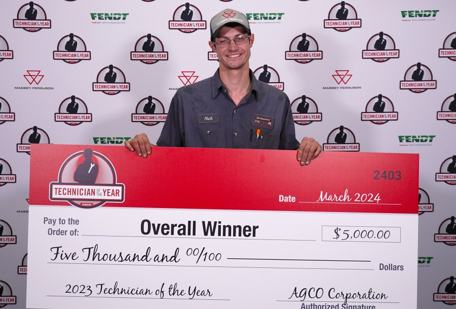 Nick Nelson of Java Farm Supply in North Java, NY, was named AGCO’s 2023 Technician of the Year after a three-day competition at the company’s manufacturing facility in Hesston, Kansas.