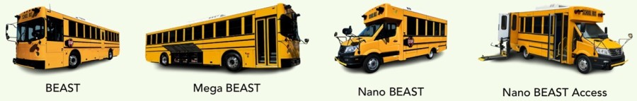 GreenPower Type D BEAST and Mega BEAST with the Type A Nano BEAST and Type A Nano BEAST Access all-electric, purpose-built, zero-emission school buses